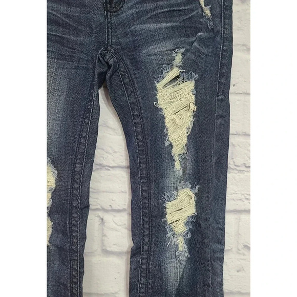 Machine Denim Jeans Women's Size 27 Dark Wash Distressed Embroidered - Picture 3 of 11